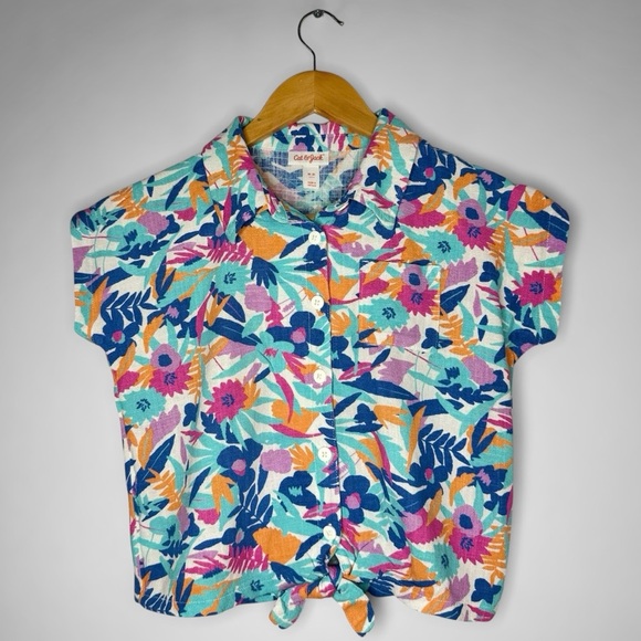 Cat & Jack Blue and Orange Button Down Shirt - Picture 1 of 13